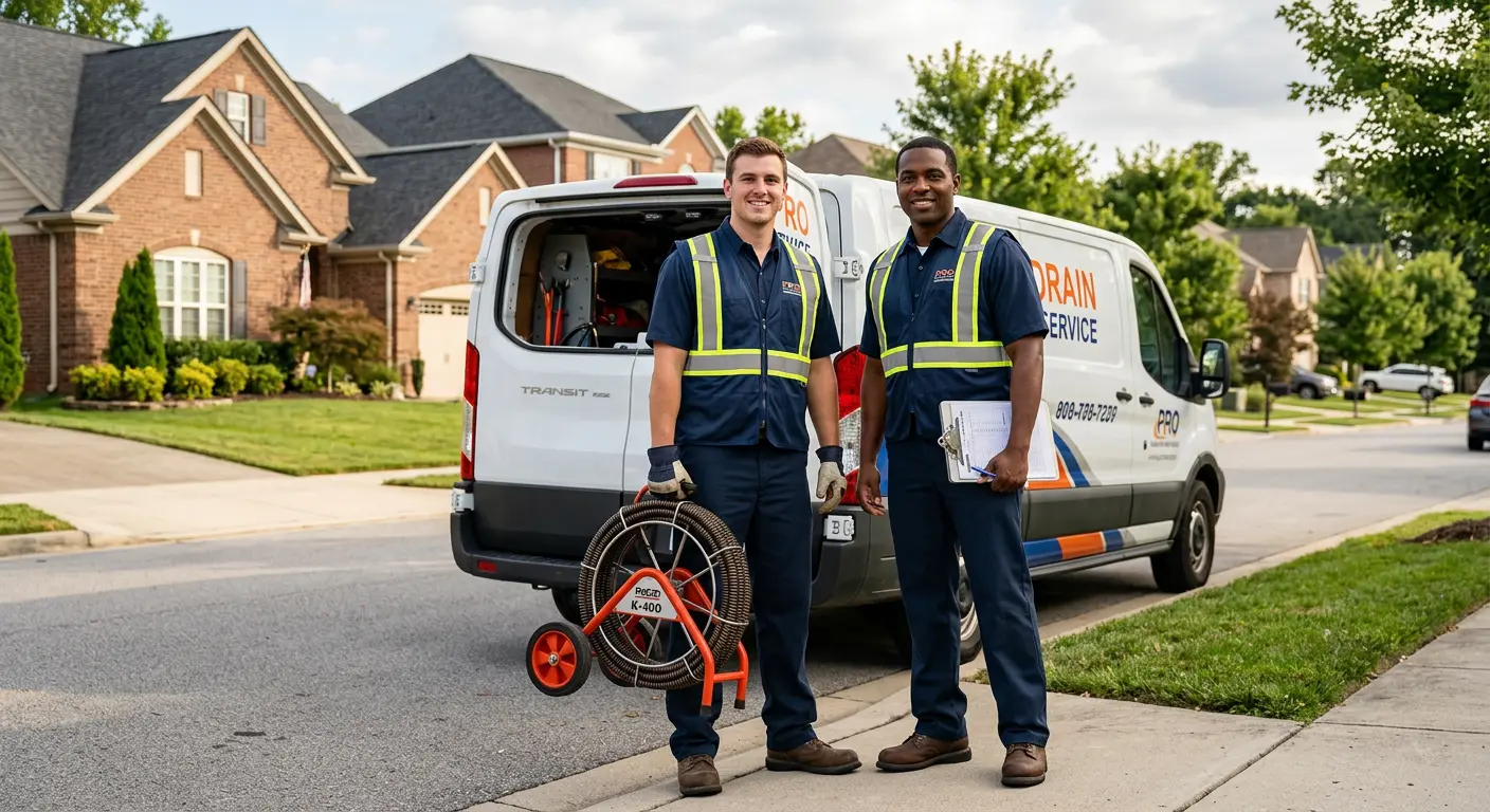 Sewer and drain service team with equipment ready for work in Worthington