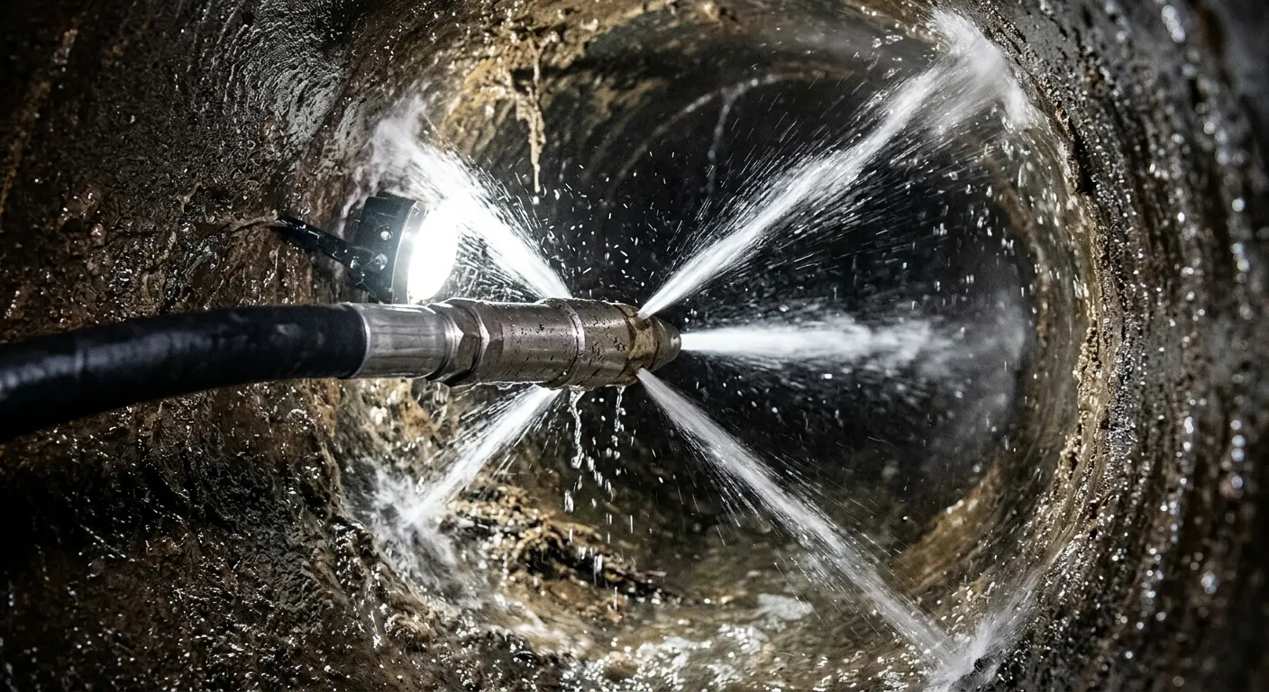 High-pressure hydro jetting nozzle cleaning sewer pipe for Sewer Line Relining in Worthington